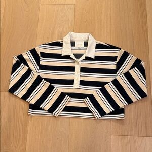 Reformation Anna Striped Long Sleeve Polo Shirt